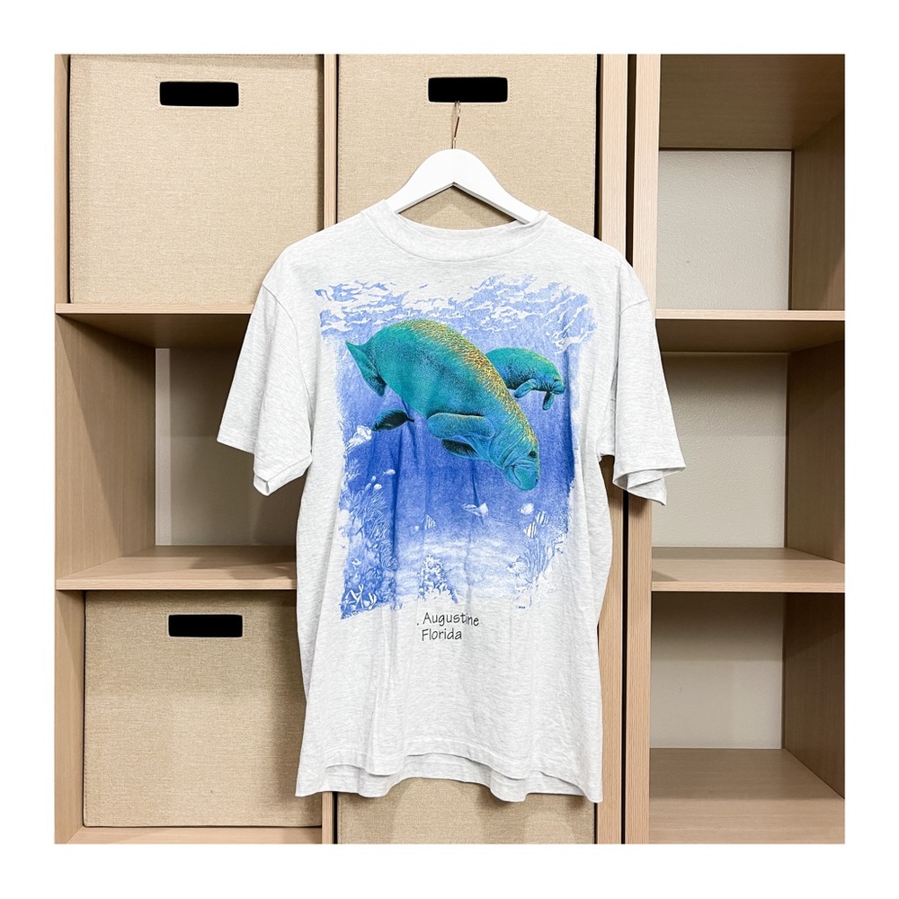 Vintage Single Stitch Manatee St. Augustine T-Shirt Gray Blue Size Large